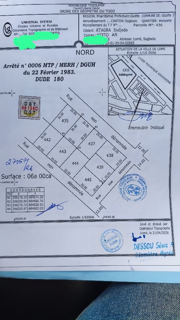 Terrain en vente a Lomé adidogomé